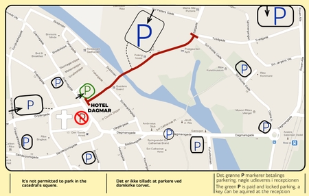 Parkering ved Hotel Dagmar i Ribe